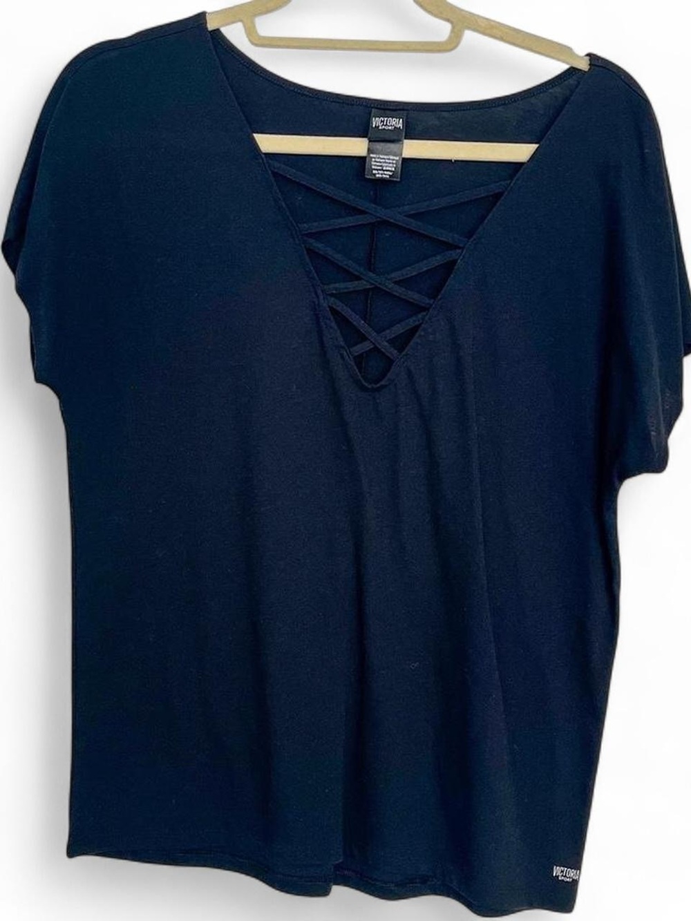 Victoria’s Secret Sport VSX V Neck Criss Cross Strappy Short Sleeve Workout Tee